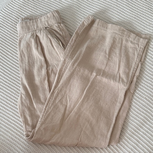 Abercrombie & Fitch Light Brown Linen-Blend Pull-On Wide Leg Pants - Picture 5 of 10